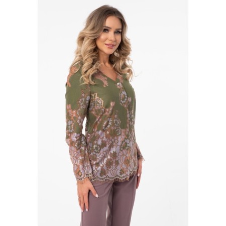 Female blouse, size 42, beige color, green-9