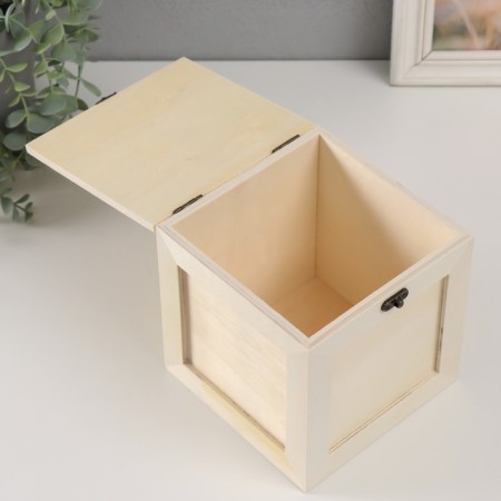Casket wood for painting "Square box" Castle hook 15x15x15.5 cm-2