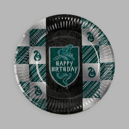 Disposable paper plate Happy Birthday, green color, set 6 pcs, 18 cm-2