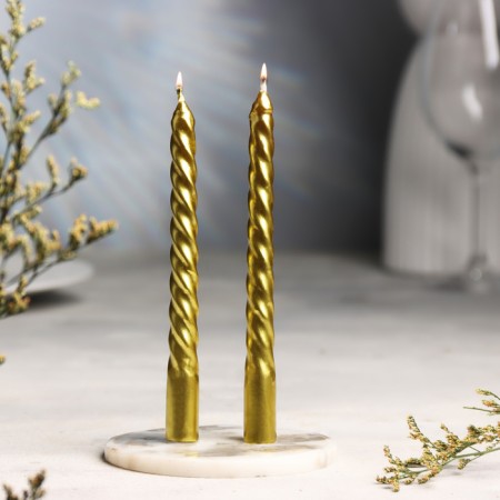 Set of candles of twisted, 1.5x 15 cm, 2 pieces, gold metallic