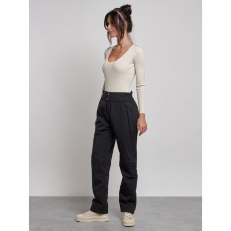 Warmed female trousers, size 50, black color-1
