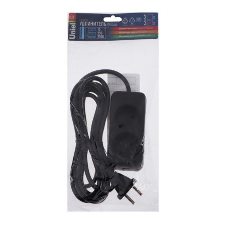 Extension cord Uniel Standart, 2 outlets, 3 m, 10 a, 2500 watts, without salary, black-4