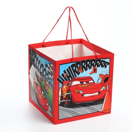Gift package with a wide bottom, 30x30x30 cm, cars-1