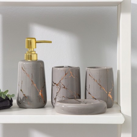 Savanna bathroom accessories set “Thunderstorm”, 4 items (soap dish, soap dispenser, 2 glasses), Gray color
