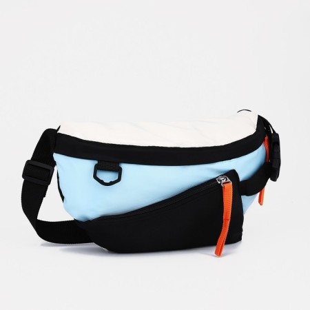 Bag for one shoulder with a zipper, 2 outer pockets, blue/black color-2