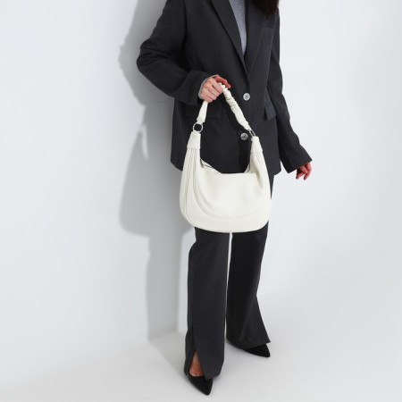 Lurch bag with lightning, external pocket, long belt, white color-7