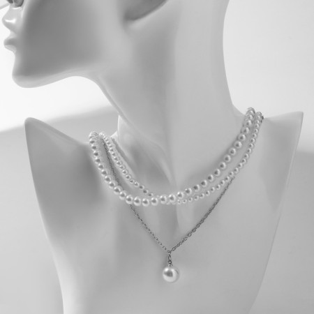 Beads 3 tiers "Rochel" drop, ball No. 10, white color in silver, l = 42 cm-1
