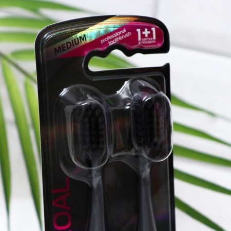 Dental brush D.I.E.S CHARCOAL, average stiffness, 1+1 pc., Mix-1
