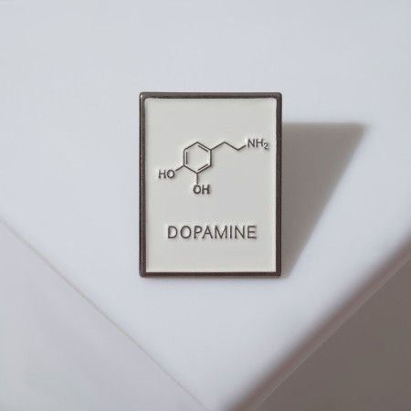 Dopamine "molecules" icon, white color in silver