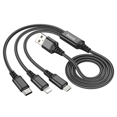 Cable Hoco BX76, 3 V 1, MicroUSB/Lightning/Type -C - USB, 2 A, fabric braid, 1 m, black-1