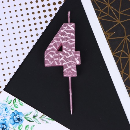 Candle for the cake, number "4", pink, 4 x 10 cm.-2