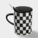 Ceramic mug with a spoon "Abstract", 400 ml, black and white color