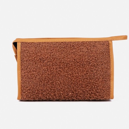 Cosmetic bag with lightning, with lining, color beige-brown-1