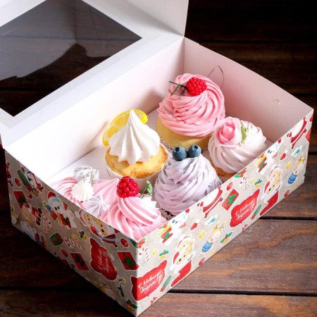 Packaging for 6 cupcakes with the New Year window, 25 x 17 x 10 cm-3