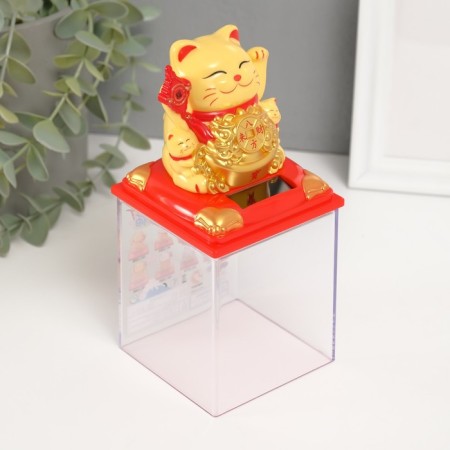 Plastic pendulum "Yellow manei-nako with kittens and gold" 8x8x8.2 cm-7
