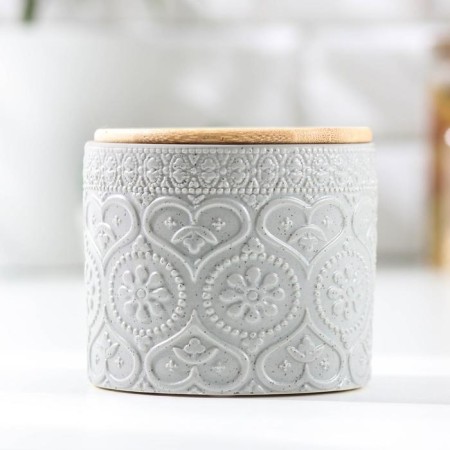 Ceramic bank for bulk products "Lace. Hearts ", 400 ml, gray color