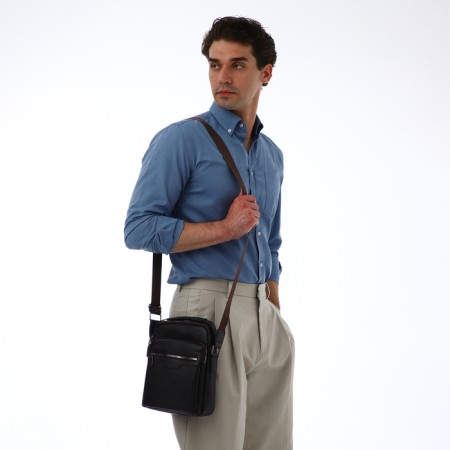 Male bag over the shoulder, Textura, 3 external pockets, brown color-8