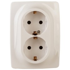 2x2p+E Schuko outlet with curtains, 16A-250V, IP20, era12, ivory