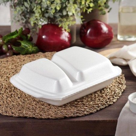Disposable lunch box, 24.7 × 20.6 × 7 cm, 2 sections, white color-3