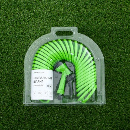 The spiral watering spiral, 10 m, fast -fast, with a watering gun and a fitting, green, Greengo-6