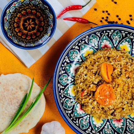 Uzbek pilaf "Festive" with kuraga, 325g, canned