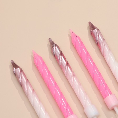 Candles for the cake "Spiral", 6 pcs, pink and white gradient with pink gold-2