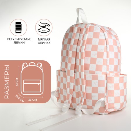 Youth backpack from textiles, 4 pockets, white/pink color-1