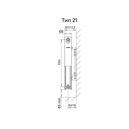 Steel radiator Rommer Ventil, type 21, 500x500 mm, lower right connection-2