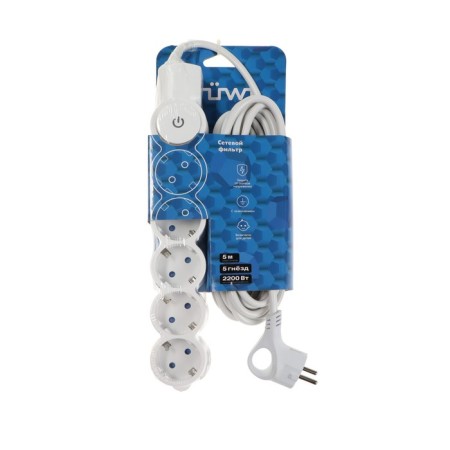 Network filter, 5 nests, 5m, s/h, with curtains, with an off, 2200W, 10A, Bel, 32577 2, Duwi-9