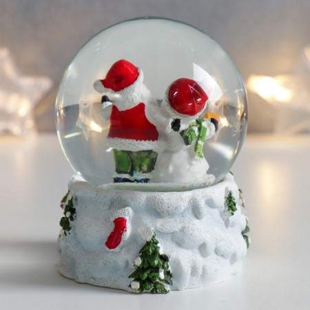 Souvenir Polystone Water Ball "Snowman and Santa Claus with Olennik" 7x6.7x8.8 cm-3