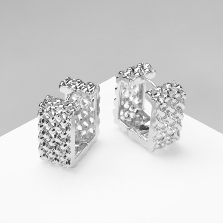 Earrings Metal "Chord" Ornament, Square, Color Silver