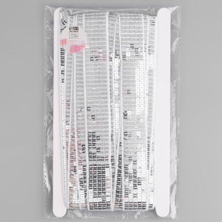 Decorative tape with square sequins, 2.5 cm, 9 ± 0.5 m, silver color-2
