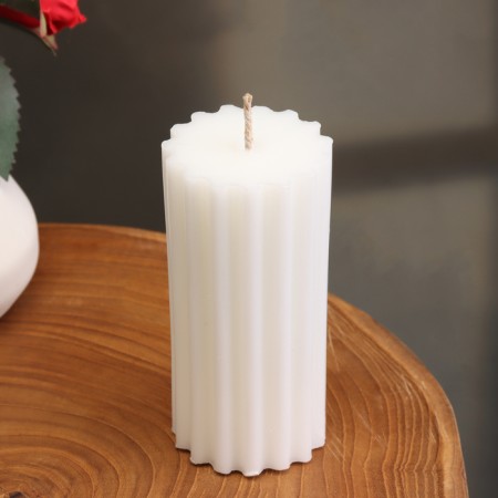Candle-cylinder with ribs, 5x10cm., White-1