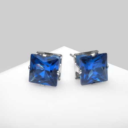 Earrings with rhinestones "Pusets" radiance, square, d = 0.8, blue color in silver-2