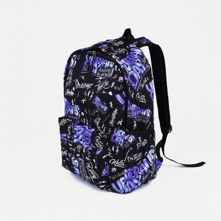 A backpack with a zipper, 3 outer pockets, purple color/black-2