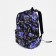 A backpack with a zipper, 3 outer pockets, purple color/black