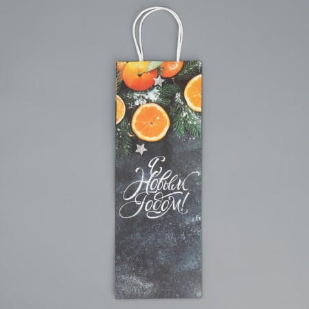 Package for the bottle "Mandarins", 13 x 36 x 10 cm, New Year-7