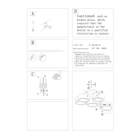 Ceiling EVOLUCE lamp. SL483.092.05. Foresta. 5x60 watts, E27, 72x72x20 cm, chromium color-3