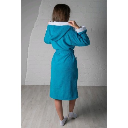 Women's bathrobe, size 44, white/turquoise, mahra-2