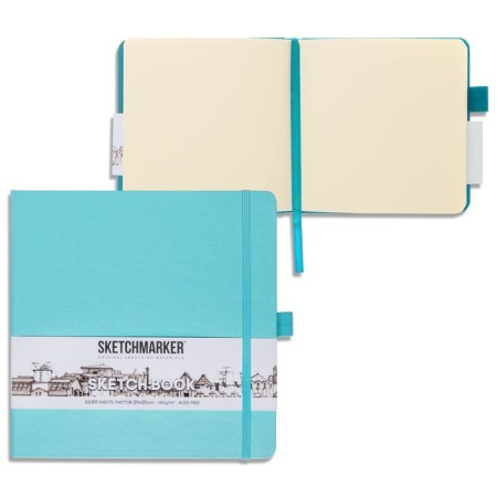 Sketchmarker sketchbook, 200 x 200 mm, 80 sheets, solid boumvinyl cover, aquamarine, block 140 g/m2