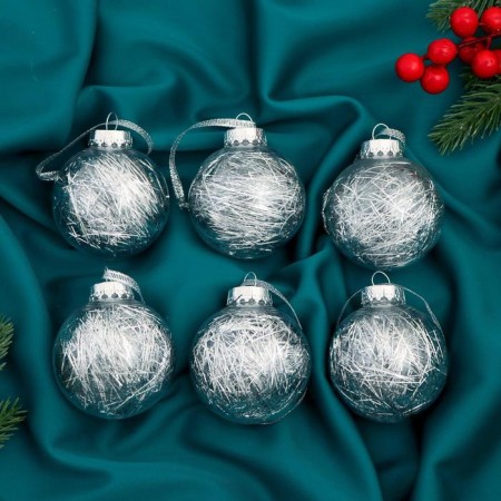 Set of balls plastic D-6 cm, 6 pcs "Festive mood of the strip" silver