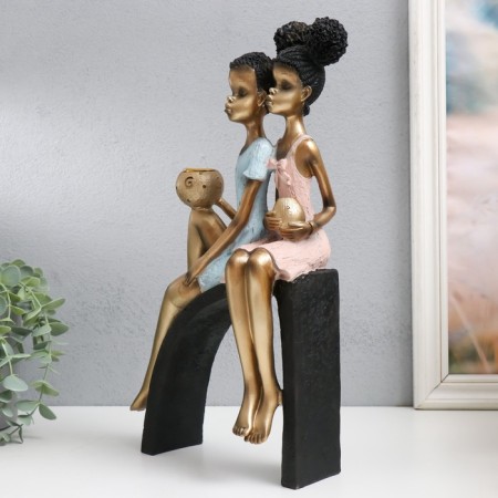 Souvenir Polystone SPREASE "Children on the hill, with jugs" White-gold 19.5x10x35 cm-5