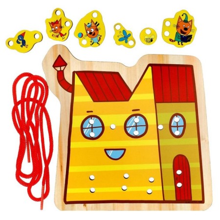 Toy wooden lacing "House of Cats" "Three Cats"-1