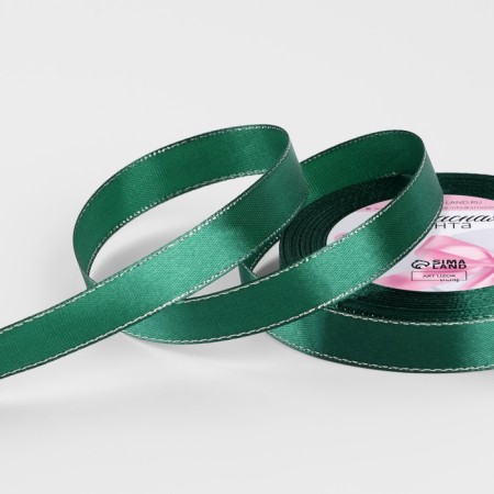 A satin ribbon "Silver threads", 15 mm × 23 ± 1 m, emerald color No. 70