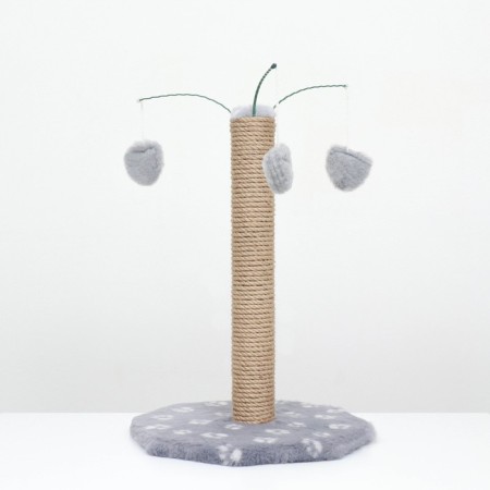 Clawing with three toys, 35 x 35 x 53 cm, gray with white paws-2