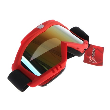 Glass-mask for motorcycle driving, Golden chrome glass, red color, OM-13-4