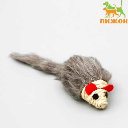 A toy for cats "Gray Mouse" with a muzzle of sisal, 8 cm