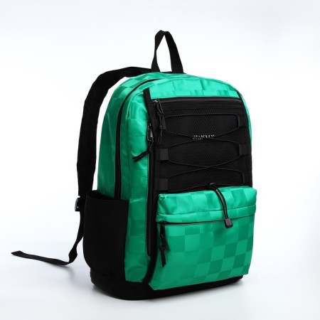 Youth backpack from textiles, 6 pockets, white/green color-2