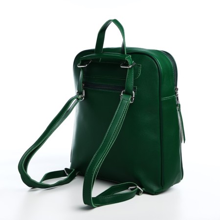 Women's backpack made of artificial leather with lightning, 3 pockets, green color-3