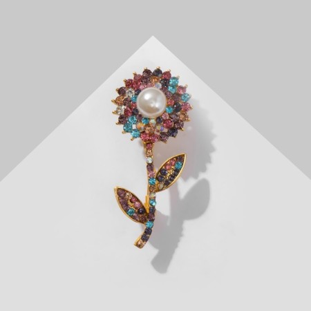 Brooch "Flower" Simp with bead, colored in matte gold